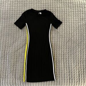 H&M black track dress with yellow and white stripes. EUC. Size small‎